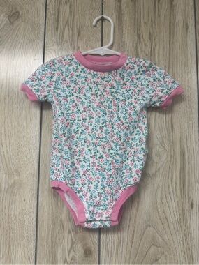 Basic Editions Pink and Green Floral Short-Sleeve Baby Bodysuit